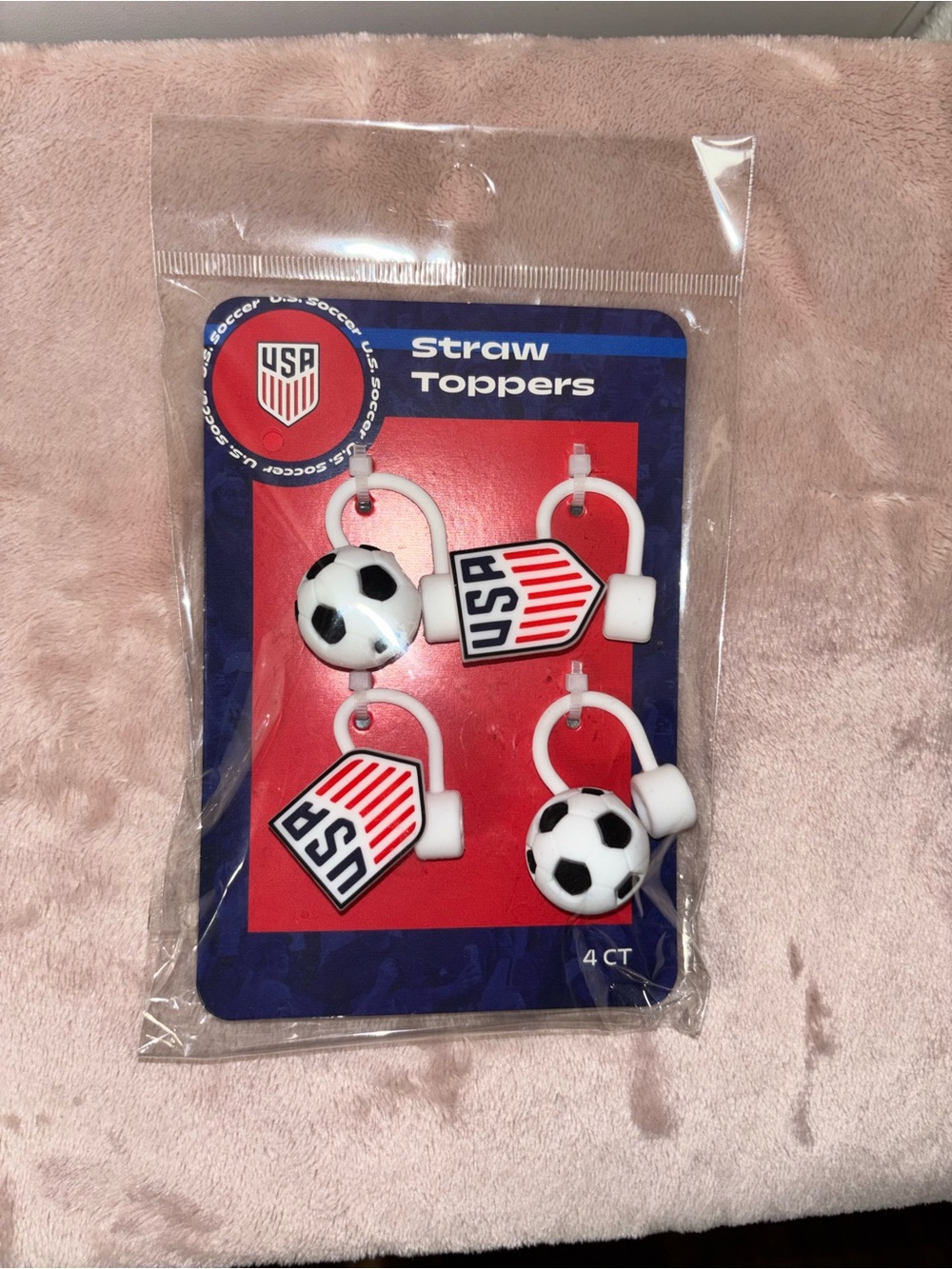 USA Soccer Straw Toppers - White, Black & Red (4 Pack)